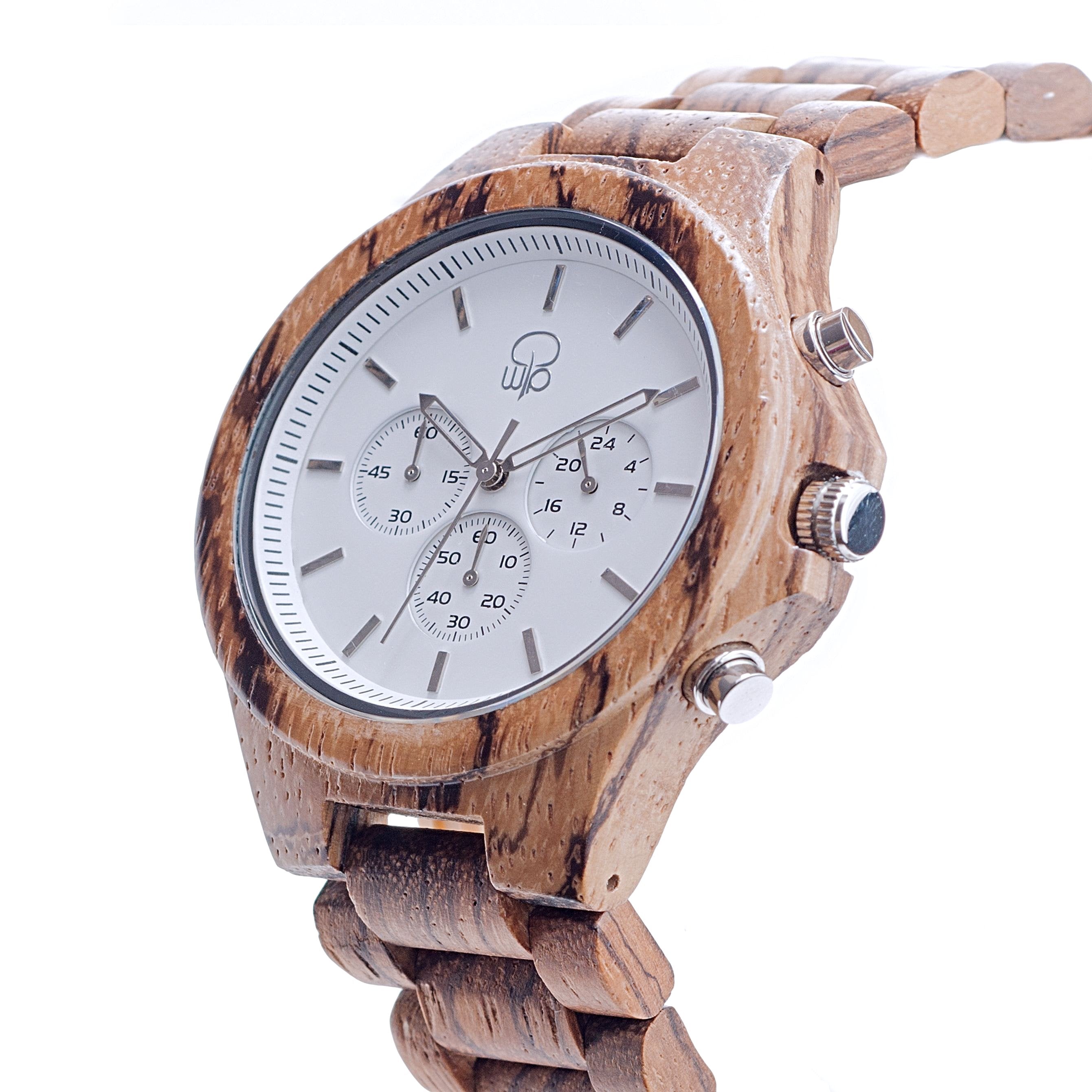 Zebrawood Mens Chronograph Wooden Watch - The Pacific Crest Side View