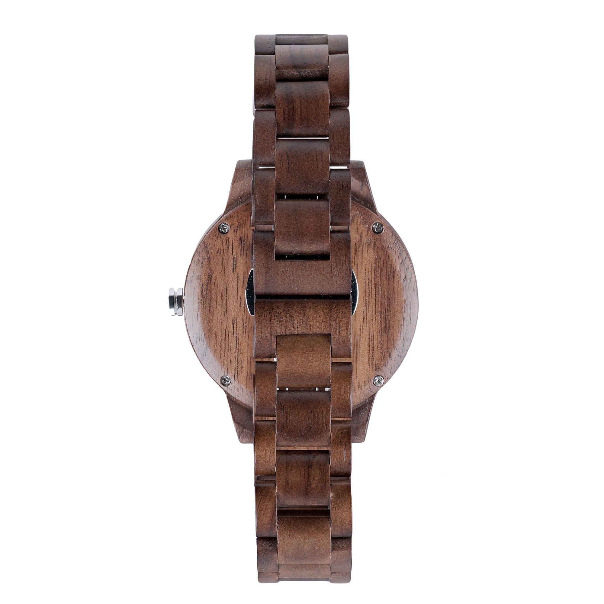 Black Walnut Minimalist Wood Watch - The Seljalandsfoss Back View