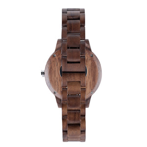 Black Walnut Minimalist Wood Watch - The Seljalandsfoss Back View