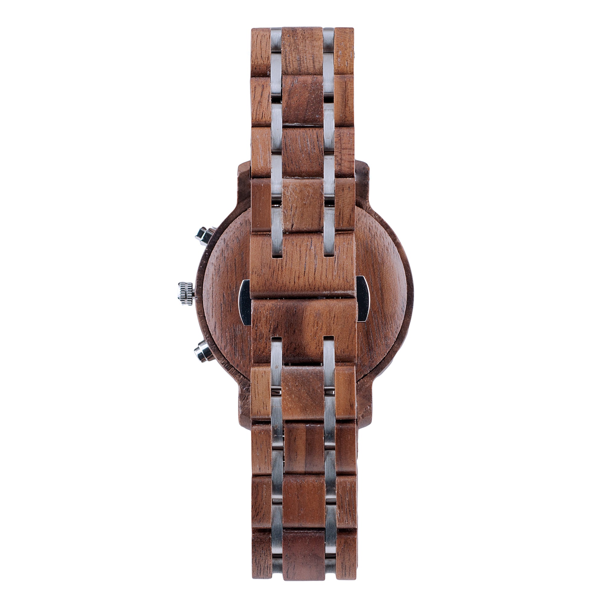 Black Walnutwood and Steel Duo Sub-Dial Chrono Wood Watch - The Tsusiat Back View