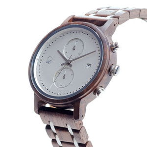 Minimalist Wood Watch Black Walnut - The Tsusiat Chronograph Wood Watch Side View