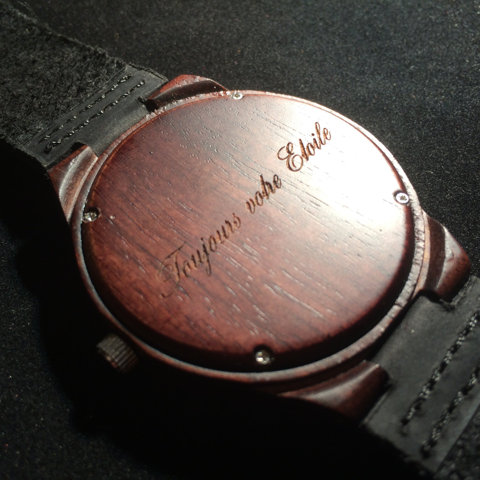 Engraved Wooden Watches For Men - Engraved Watches By Wood In Philosophy Toujours Votre Etoile Script Engraving Always Your Star English Translation
