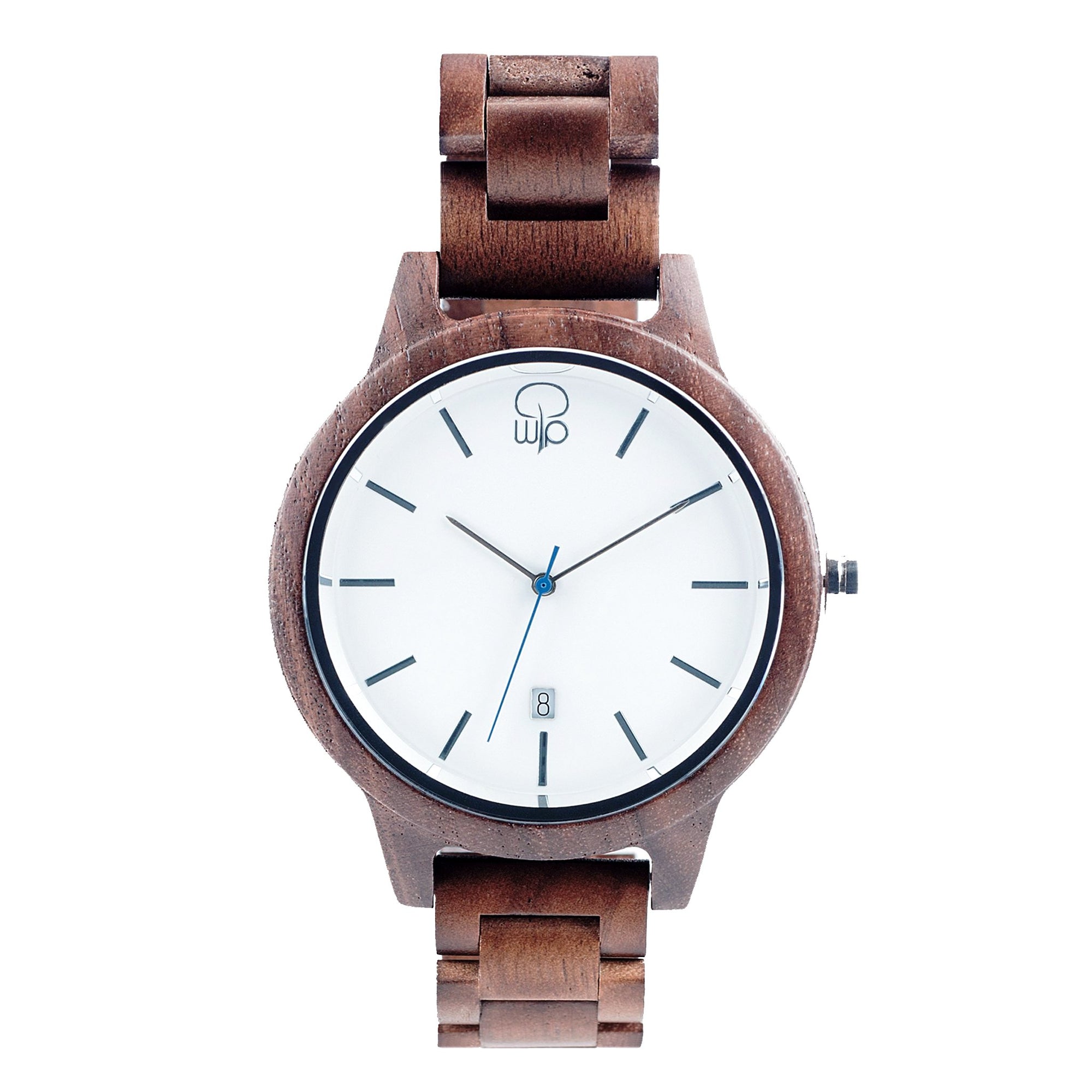 Minimalist Watch - The Seljalandsfoss Black Walnut Wood Watch White Dial Front View