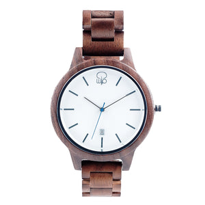 Minimalist Watch - The Seljalandsfoss Black Walnut Wood Watch White Dial Front View