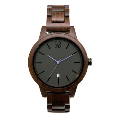 Minimalist Watch Dark Sandalwood and Slate - The Snoqualmie Wood Watch Front View