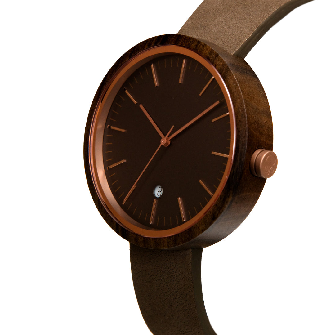 The Peak Dark Sandalwood Minimalist Wood Watch Slate Gray Dial, Sapphire Crystal, Swiss Quartz Movement Skyline Series