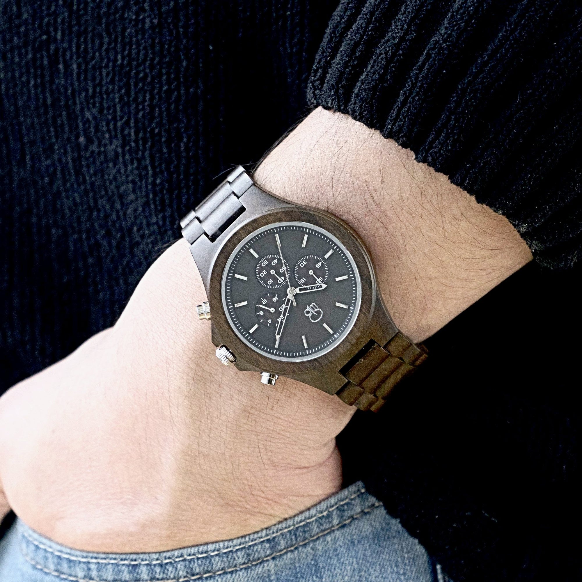 Wooden Watches For Men Dark Sandalwood - The Narrows Wooden Chronograph Wrist Shot