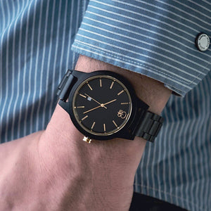 Black and Gold Watch - The Havasu Black Wood Watch 18K Gold Plated on Wrist