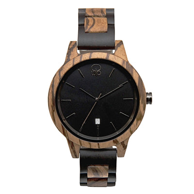 Wood Watch Ebony and Zebrawood - The Niagara Front View