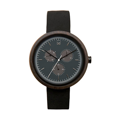 Minimalist Watch Monochrome - The Reine Bauhaus Style Watch Wood Leather Band Front View By Wood In Philosophy