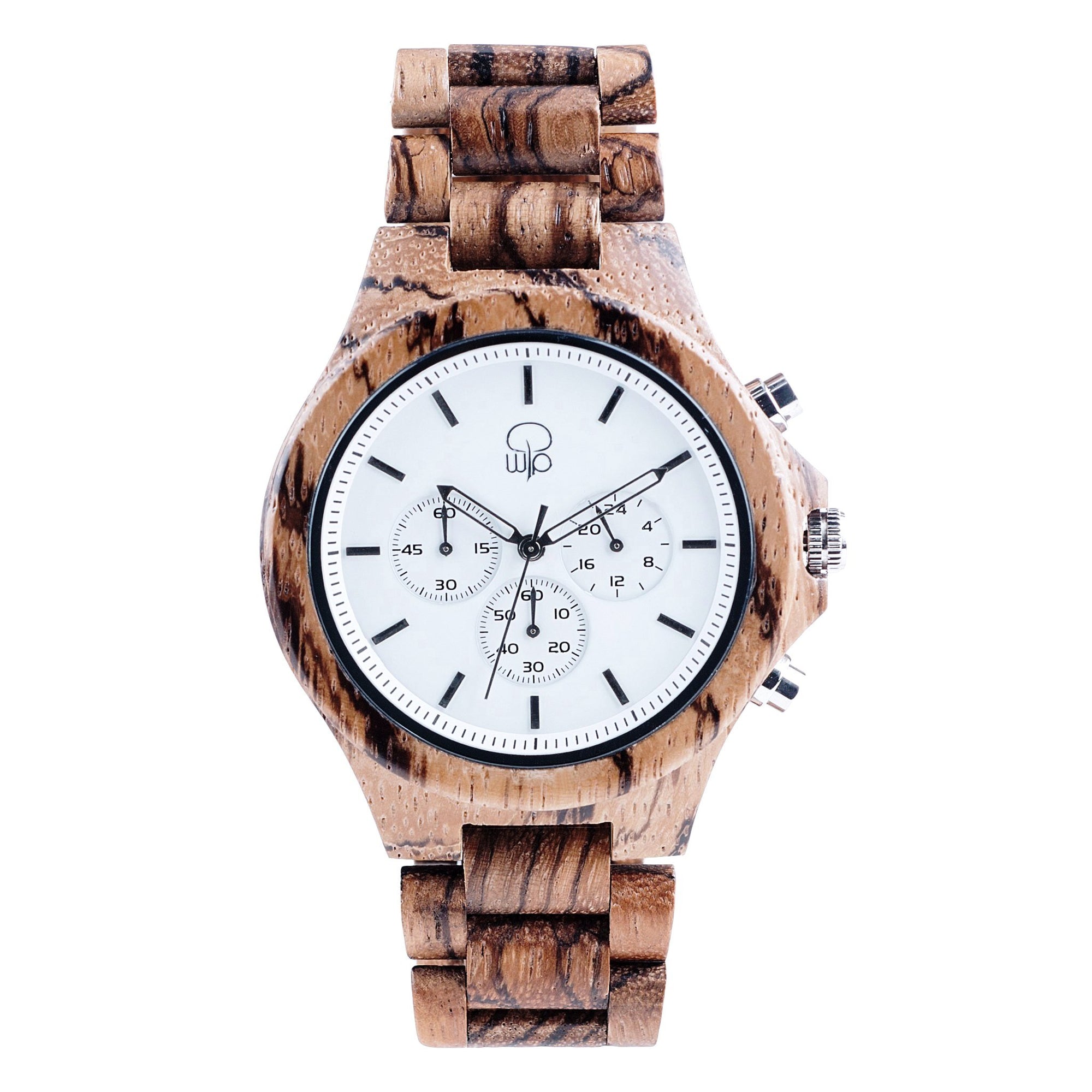 Zebrawood Watch Chrono Wood Watch Mens Arctic White - The Pacific Crest Front View