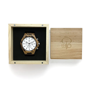 Wood Watch Box Gift - The Pacific Crest Chronograph Wooden Watch White Dial Packaging